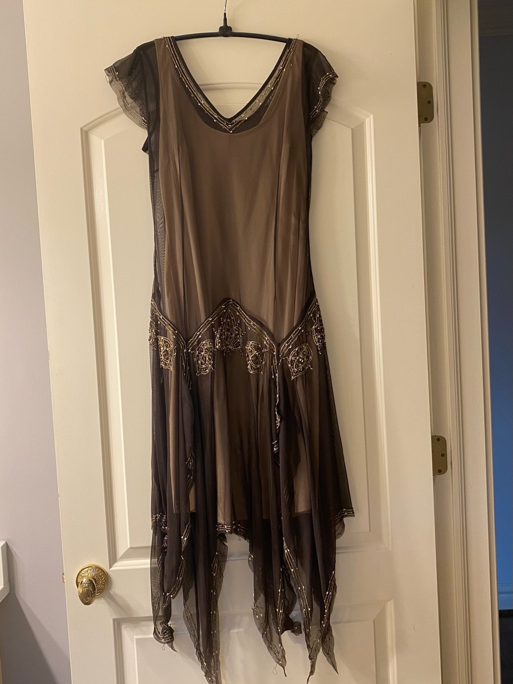 Mixit Brown Beaded Handkerchief Hem Midi Dress